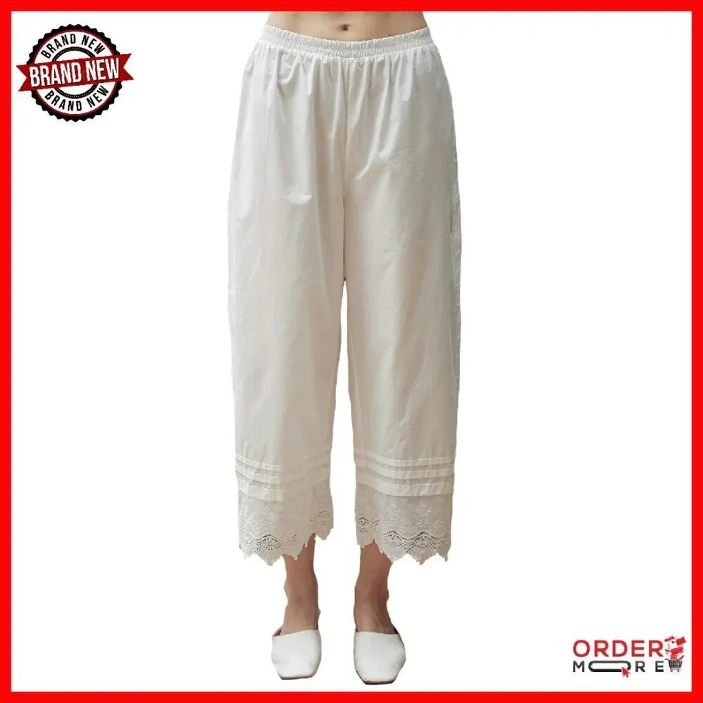 Cotton Pettipants with Pockets Horizontal Pleating Lace Trim Half Slip